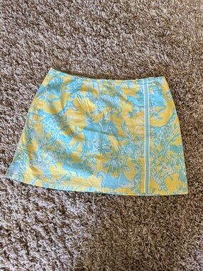 Lily Pulitzer Yellow & Aqua Floral Animal Print Mini Skirt